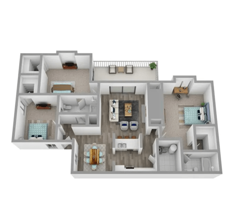 Floor plan for 3 beds, 2 baths, 1300 sqft